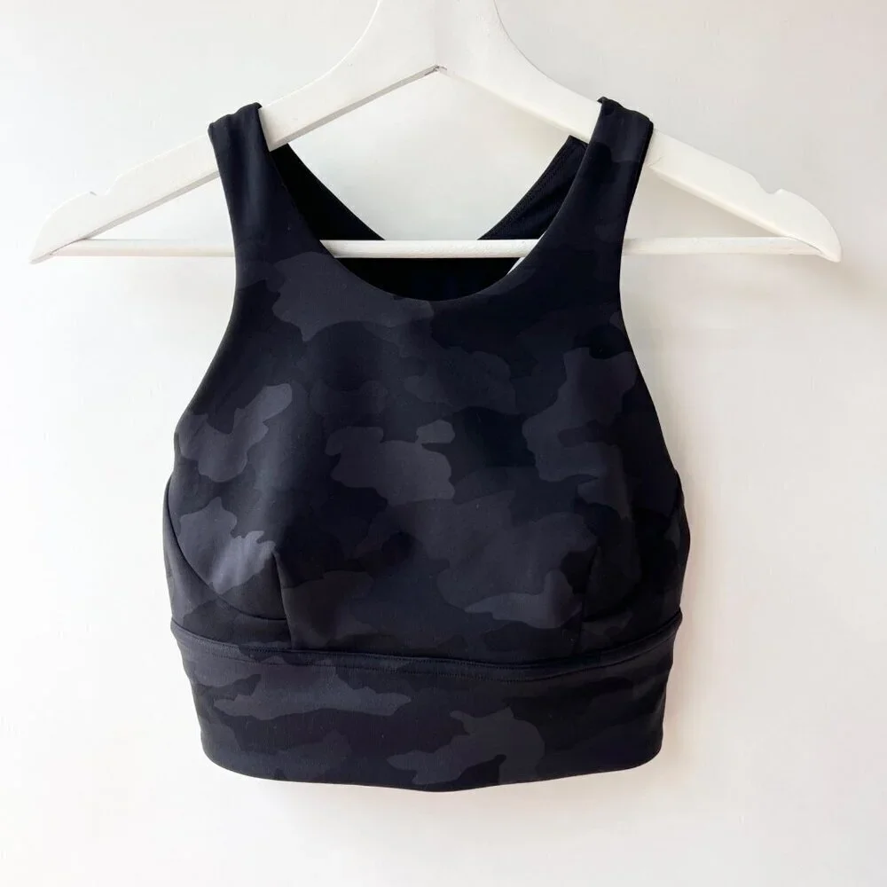 Lululemon Wunder Train Longline Bra, black Camo, Size 6 J199